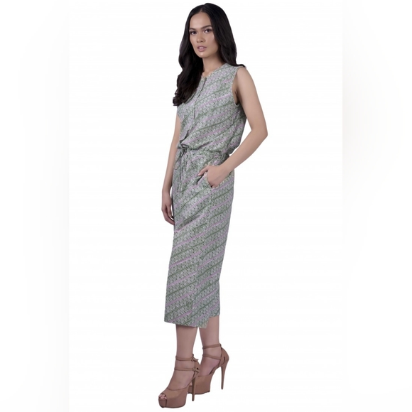Batik Melati cinch waist sleeveless button jumpsuit olive green - Picture 11 of 16